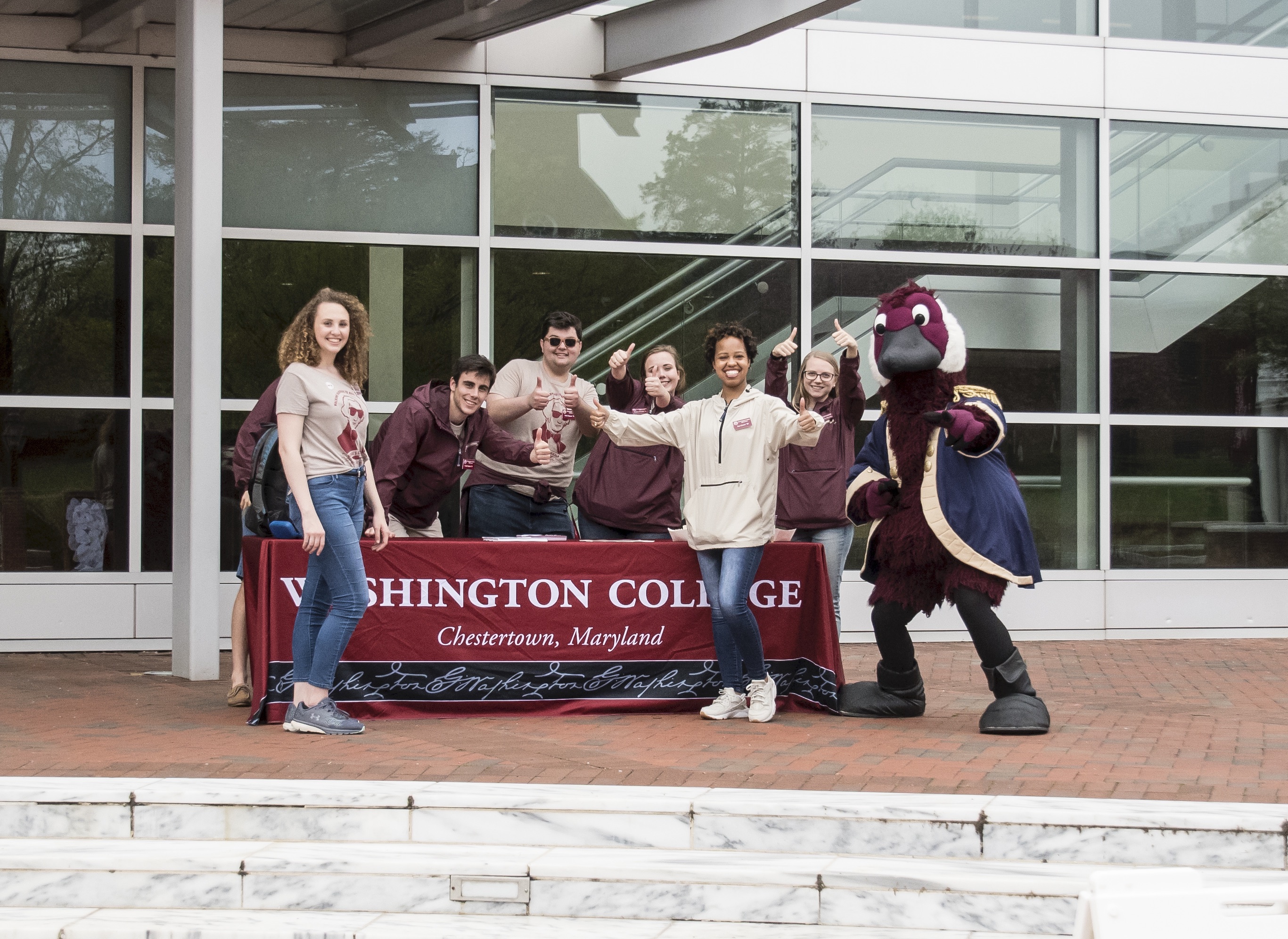 Washington College students and Gus the Goose are ready for the Admitted Students Day Open House